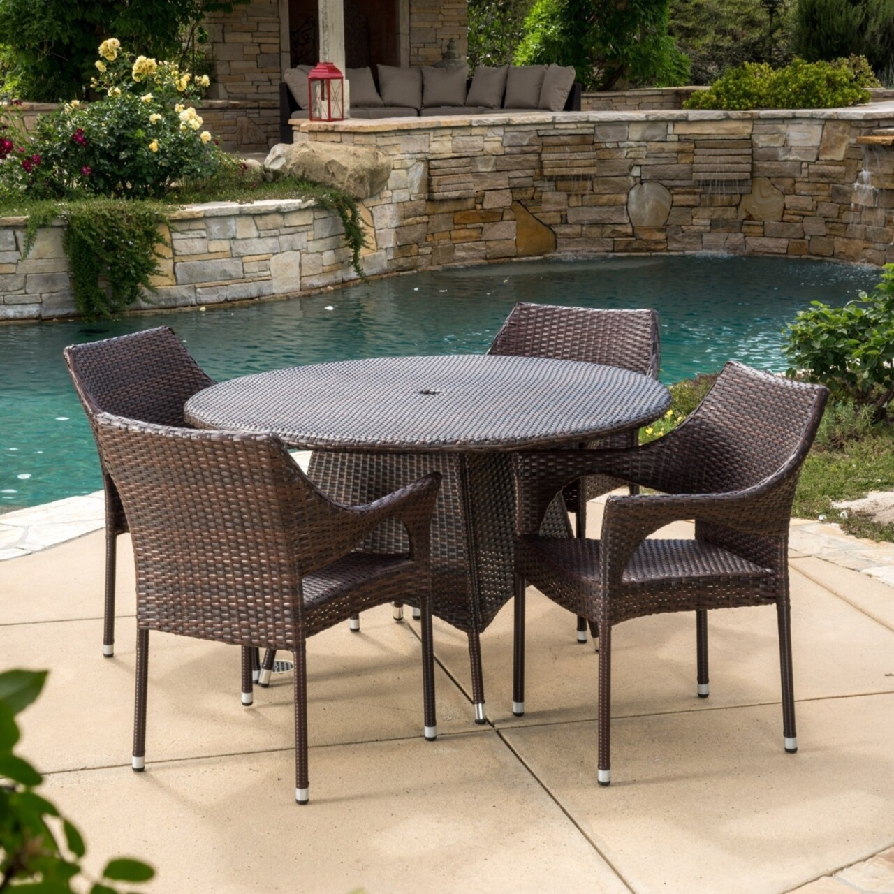 GDF Studio Lorelei Outdoor 5pc Multibrown Wicker Dining Set